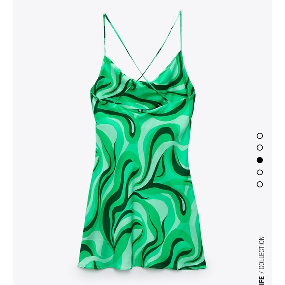 Zara Flowy Mini Swirl Green Satin Dress - Picture 2 of 12